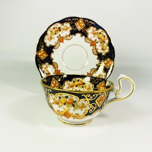 Cobalt Blue Floral Royal Crown Albert Alhambra Cup and Saucer Gold Trim England